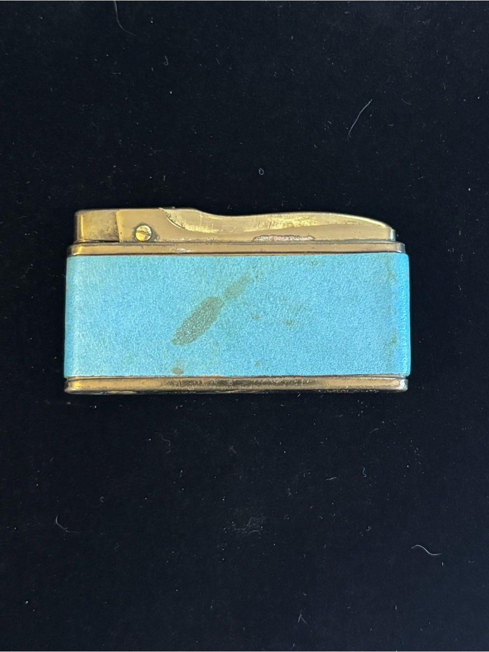 Vintage ALPCO Gold Tone and Light Blue Faux Leather Men's Pocket Lighter